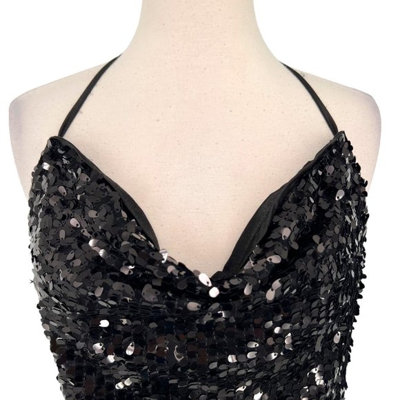 Alythea Champagne Poppin Sequin Cowl Neck Mini Dress Black Size Small NWT - Picture 3 of 11